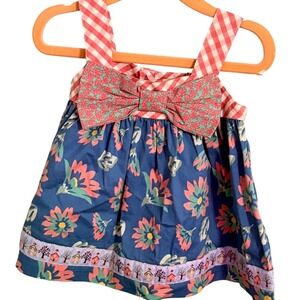 Matilda Jane Girls 12 18 Months Blue Floral Bow Gingham Dress Summer